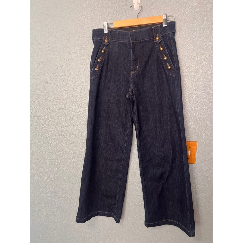 St. Johns Bay Womens Wide Leg Sailor Jeans Dark Wash Size 8 High Rise Denim